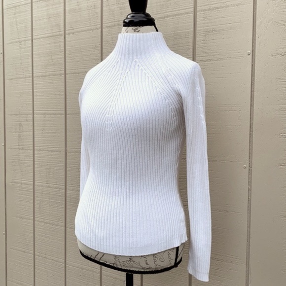 CREAM Ribbed Knit Mock Neck Cotton Sweater - Picture 3 of 9